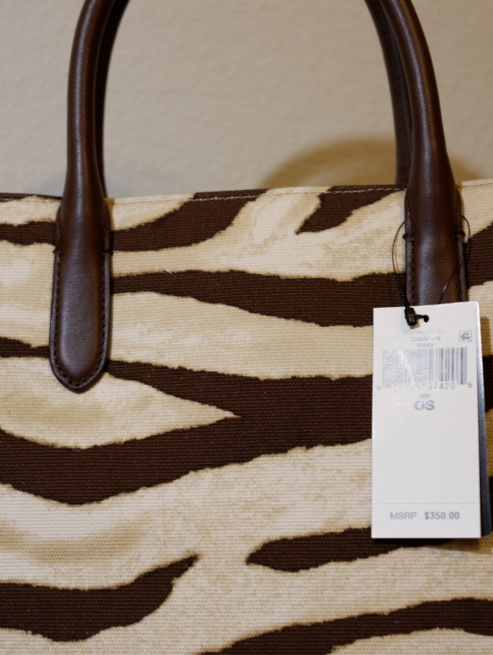 NWT Lauren Ralph Lauren Zebra-Print Canvas Extra Large Devyn Tote Bag MSRP $350! - Picture 3 of 8